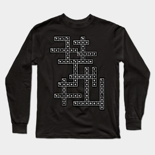 (1954MOG-D) Crossword pattern with words from a famous 1954 science fiction book. [Dark Background] Long Sleeve T-Shirt